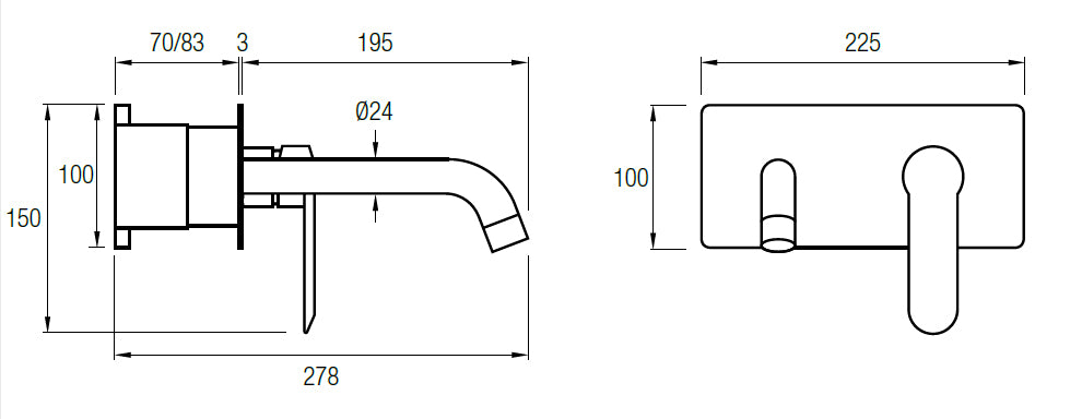 Grifería empotrada para lavabo cromada Kenia